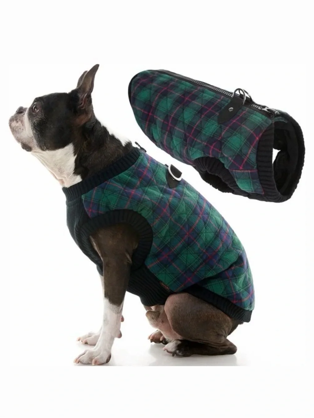 Gooby Fashion Check Dog Vest, Green